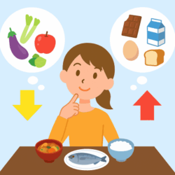食事内容を考える女性のイラスト